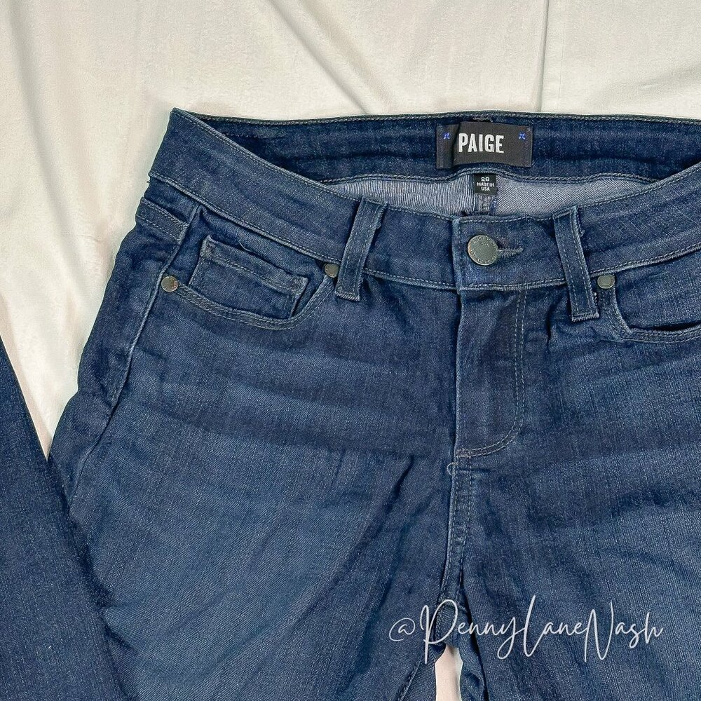 Paige Verdugo Skinny Ankle Cropped Jeans Size 26 Blue Dark Wash - Picture 5 of 12